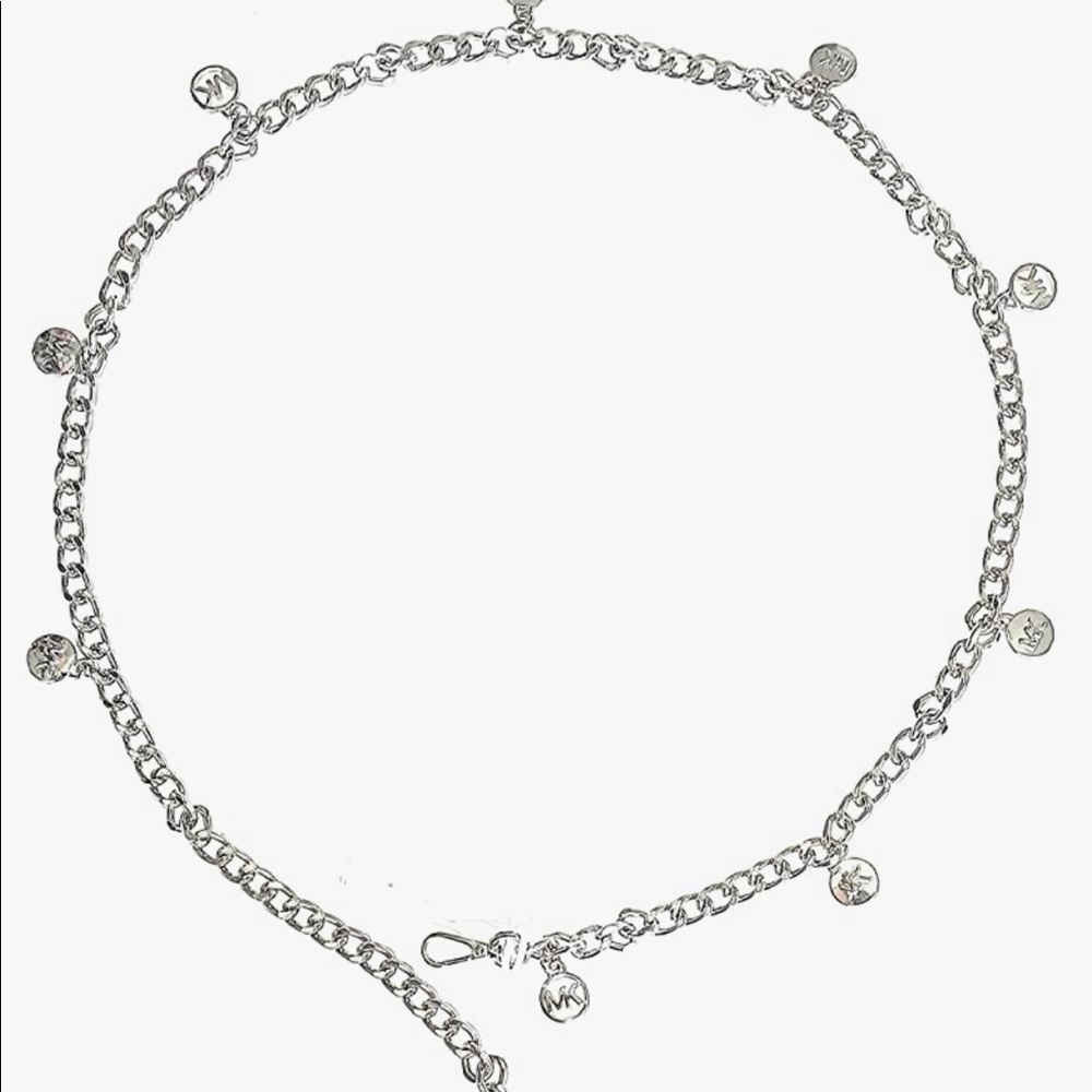 Michael Kors Womens MK Logo Chain Belt Silver